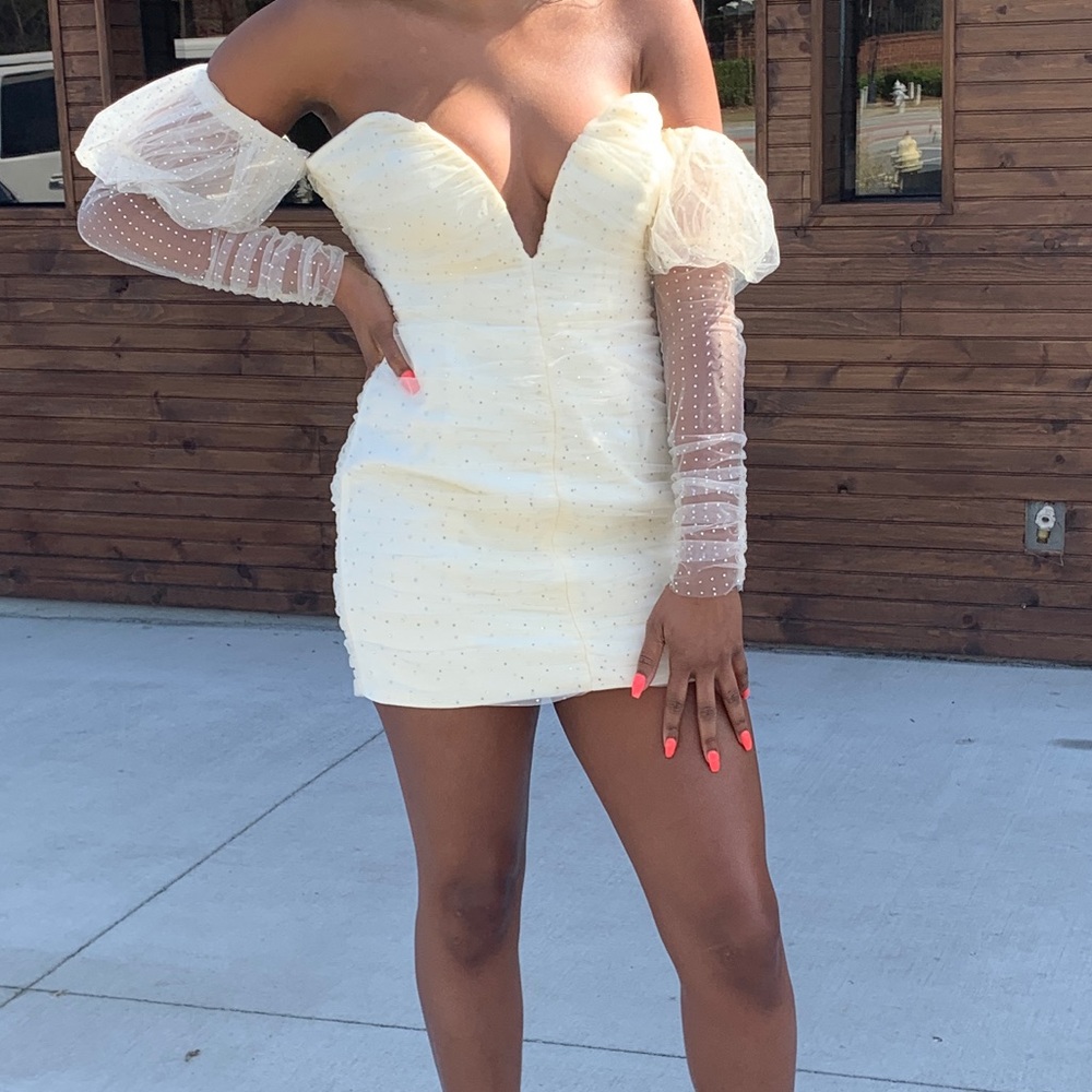 House of CB Ivory Crystal & Tulle Dress